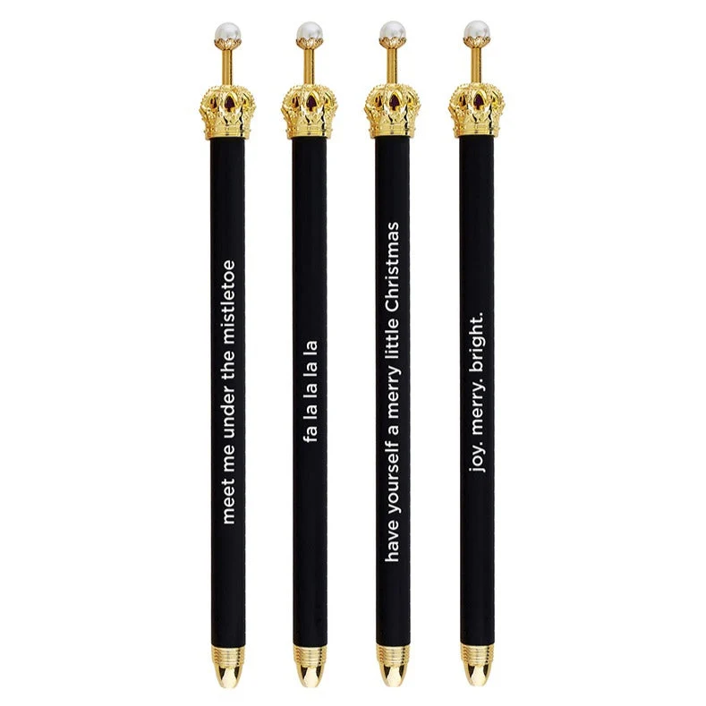 Black Holiday Crown Pen Set of 12 | Giftable Quote Pens | Novelty Office Desk Supplies - Image 4