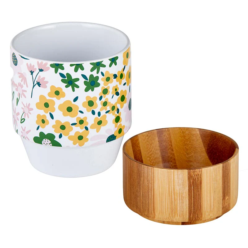 Floral Ceramic Mug with Bamboo Base - Image 4