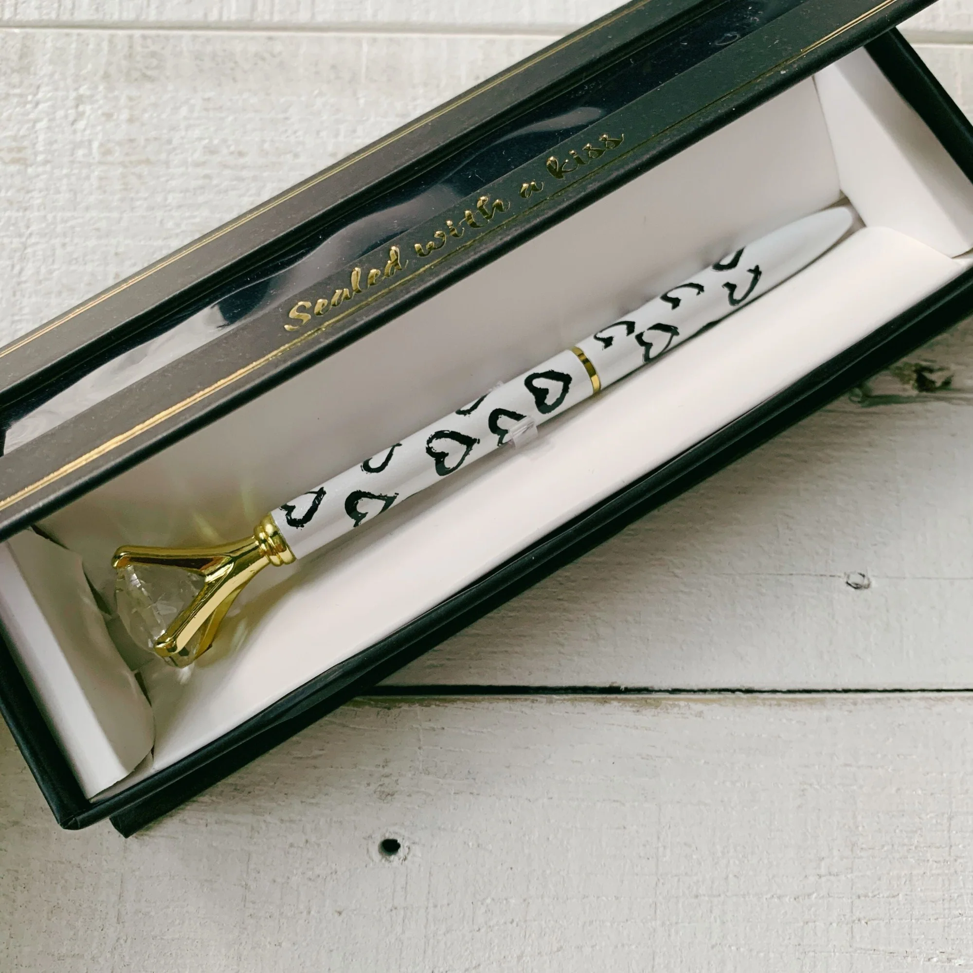 Heart Gem Pen in Gift Box | Jewel-Topped Gift Pen | Box Reads "Sealed with a Kiss" - Image 7