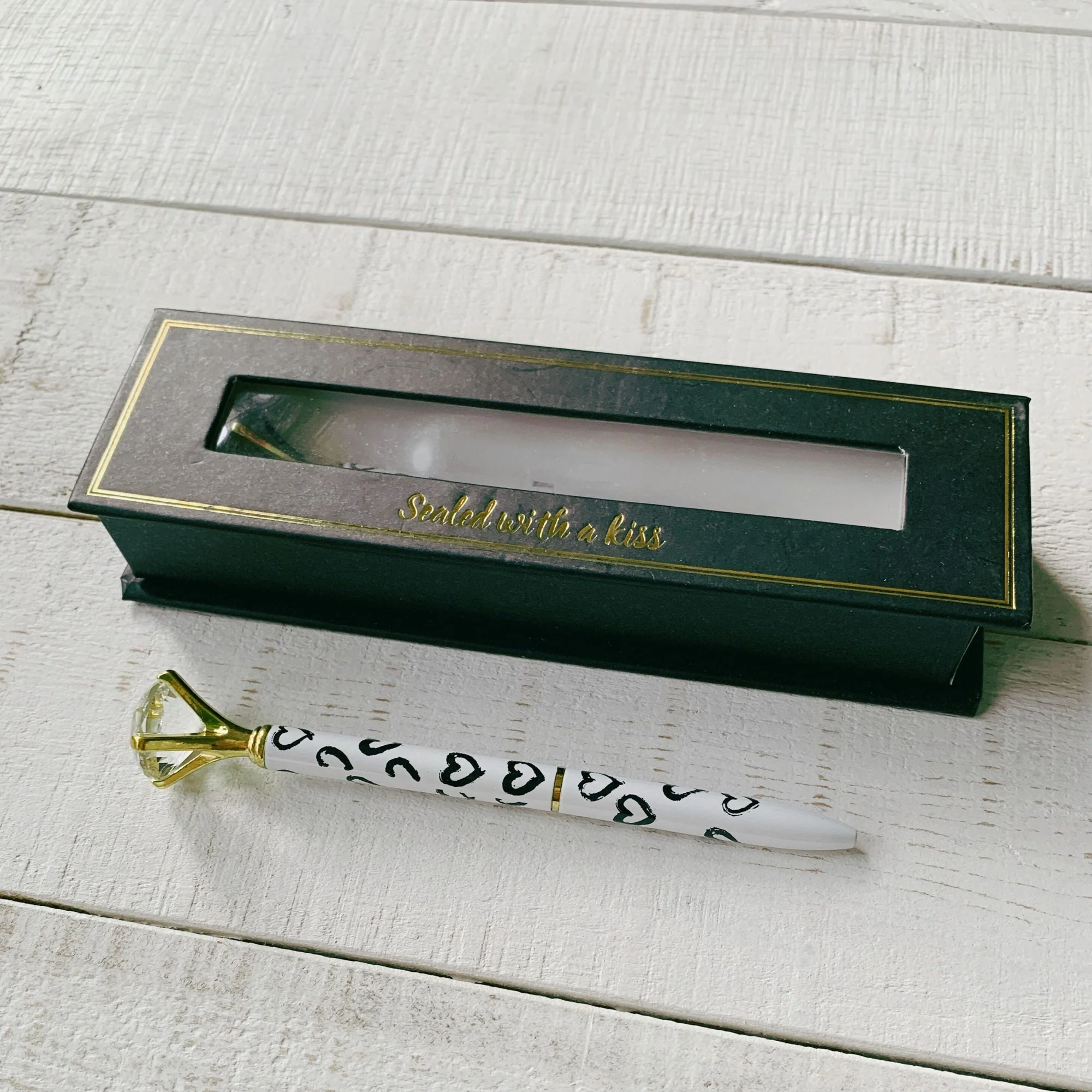 Heart Gem Pen in Gift Box | Jewel-Topped Gift Pen | Box Reads "Sealed with a Kiss" - Image 8