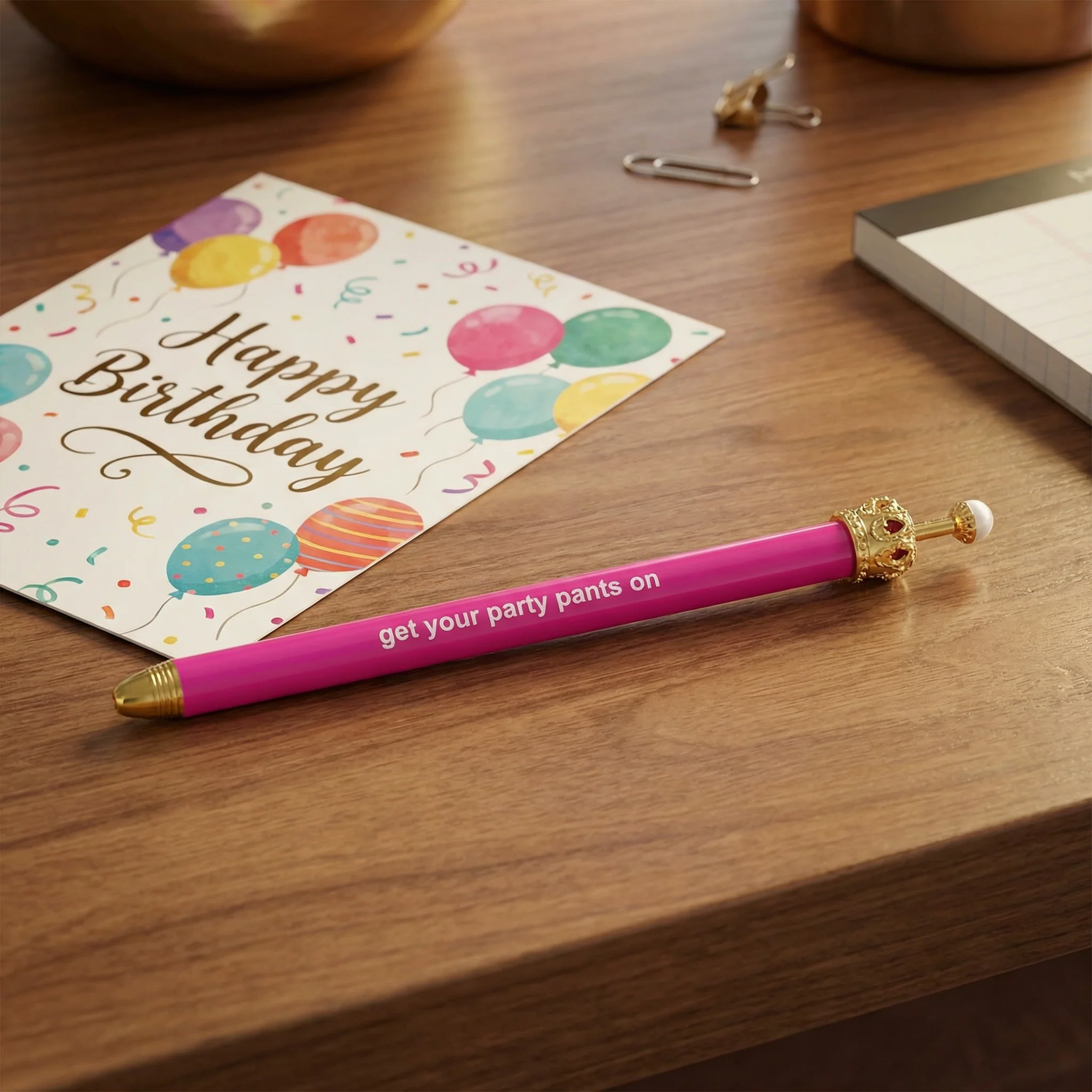 Get Your Party Pants On! Birthday Hot Pink Crown Pen Set of 12 | Giftable Quote Pens | Gift for Her - Image 6