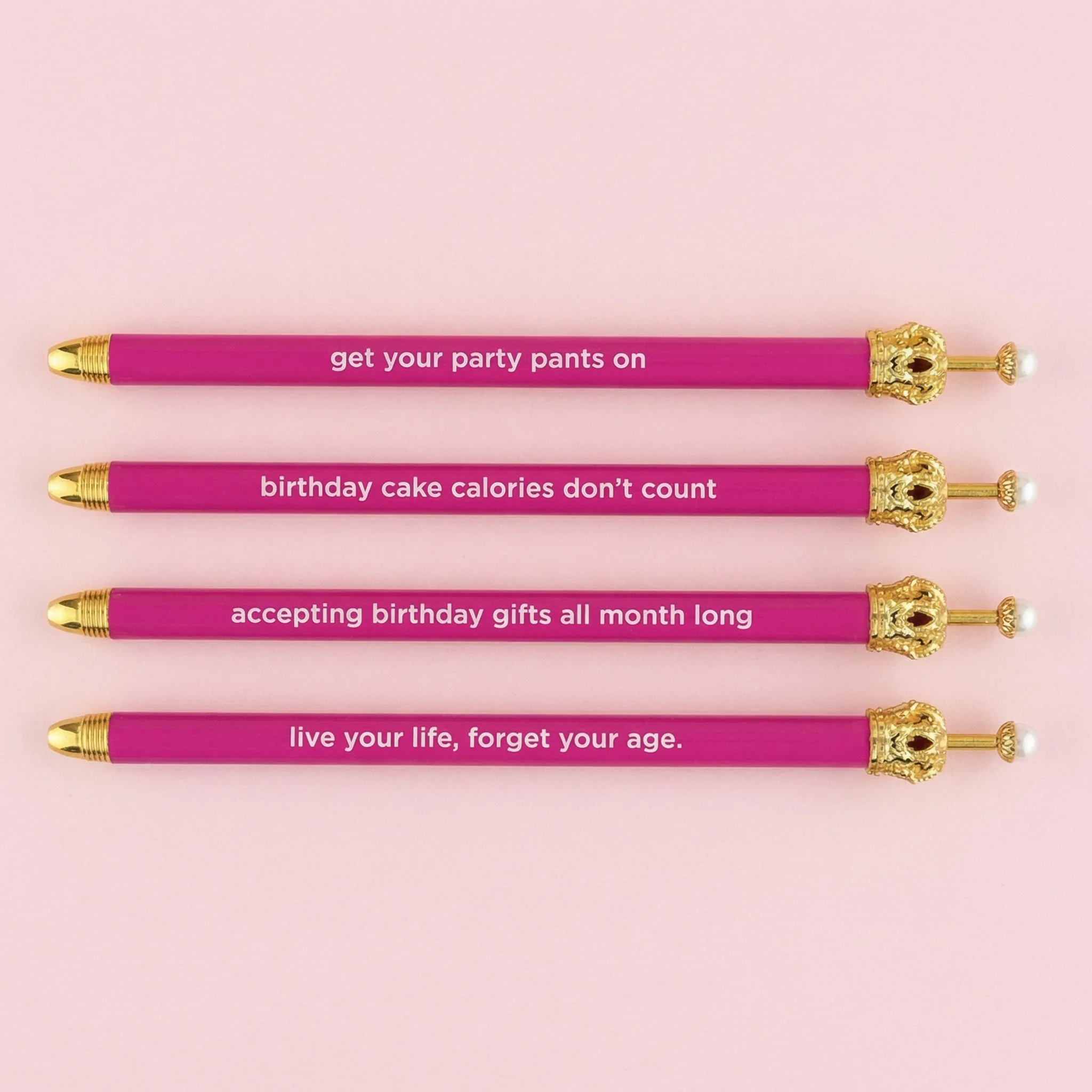 Get Your Party Pants On! Birthday Hot Pink Crown Pen Set of 12 | Giftable Quote Pens | Gift for Her - Image 8