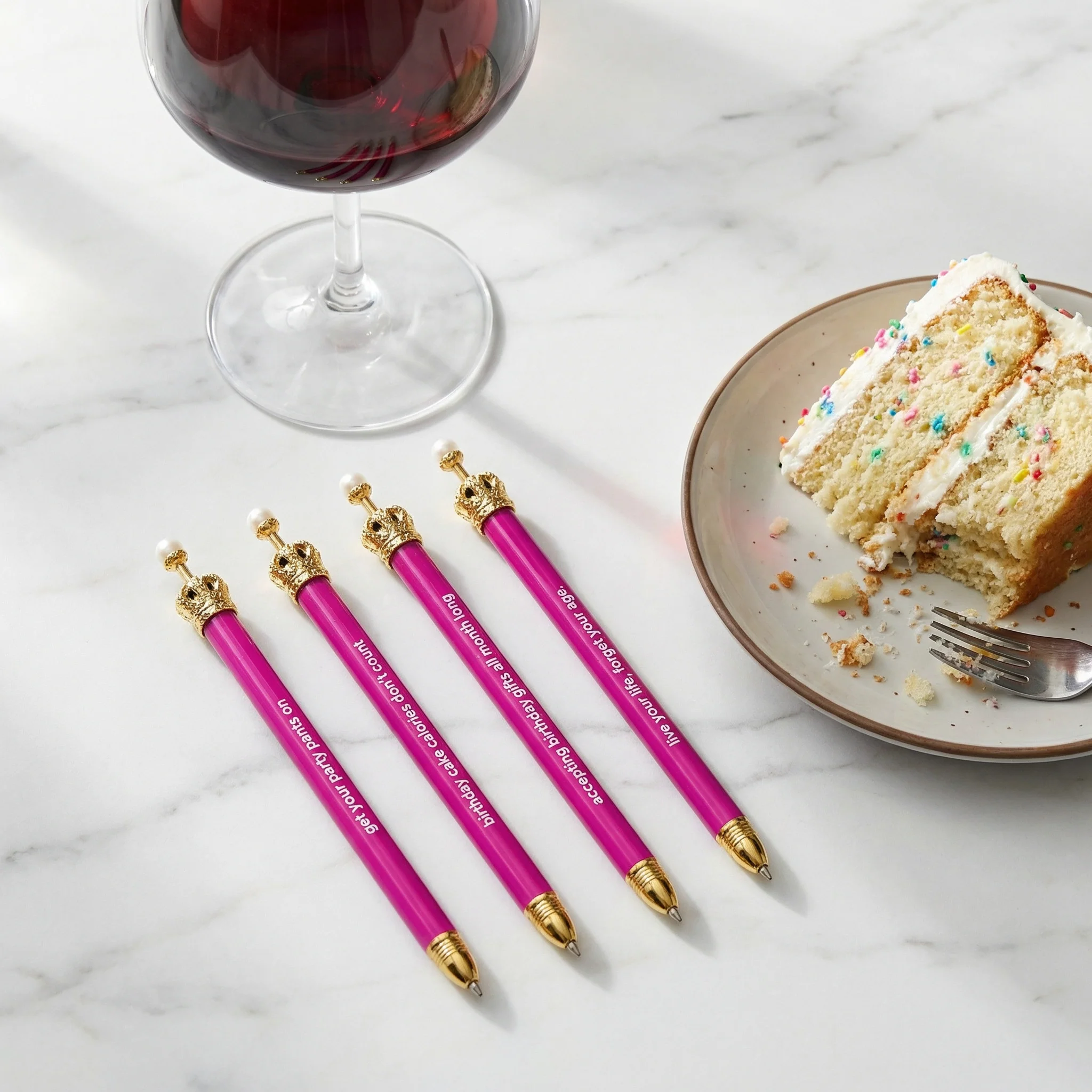 Get Your Party Pants On! Birthday Hot Pink Crown Pen Set of 12 | Giftable Quote Pens | Gift for Her - Image 9