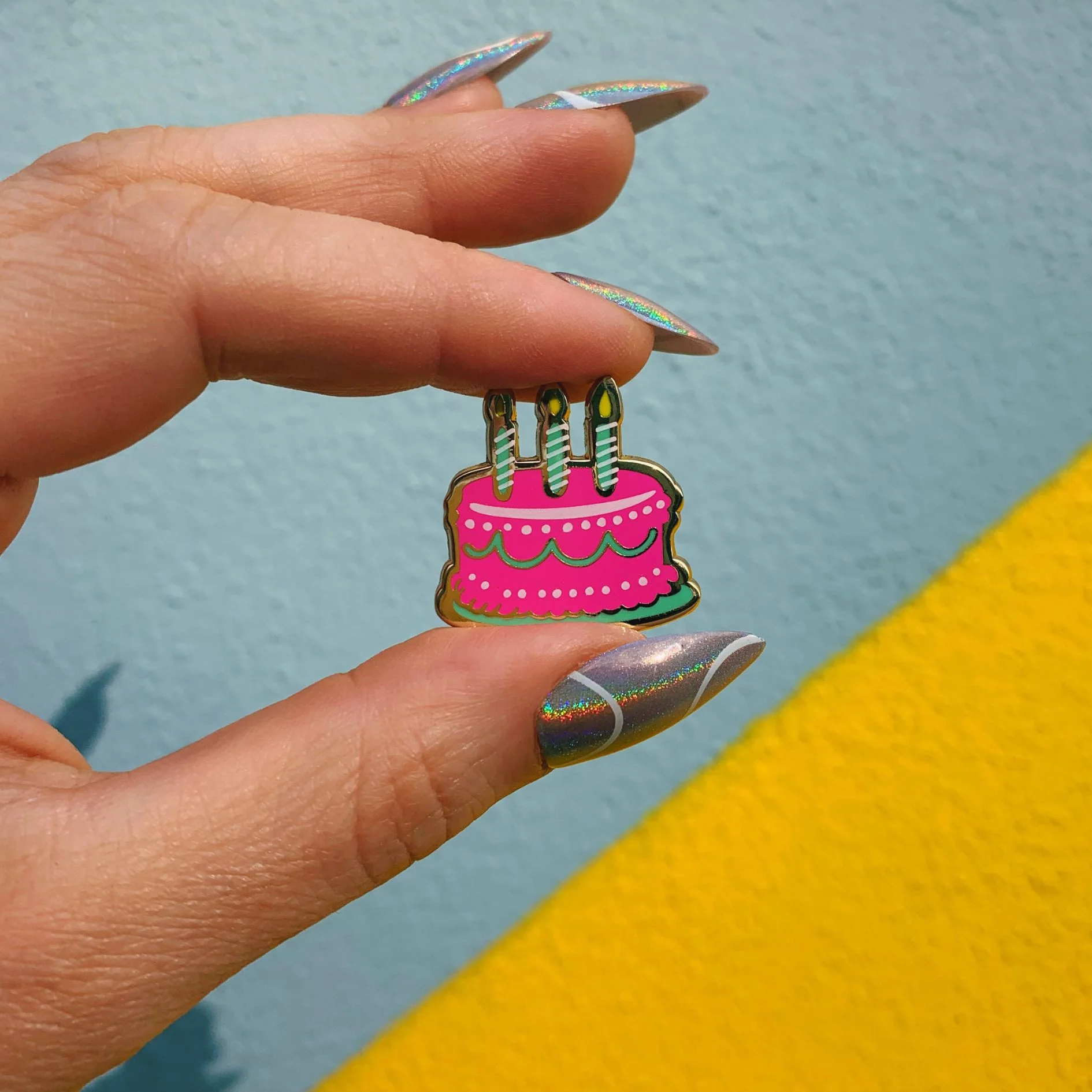 I Hope Your Birthday Is Lit Cake Enamel Pin on Gift Card - Image 3