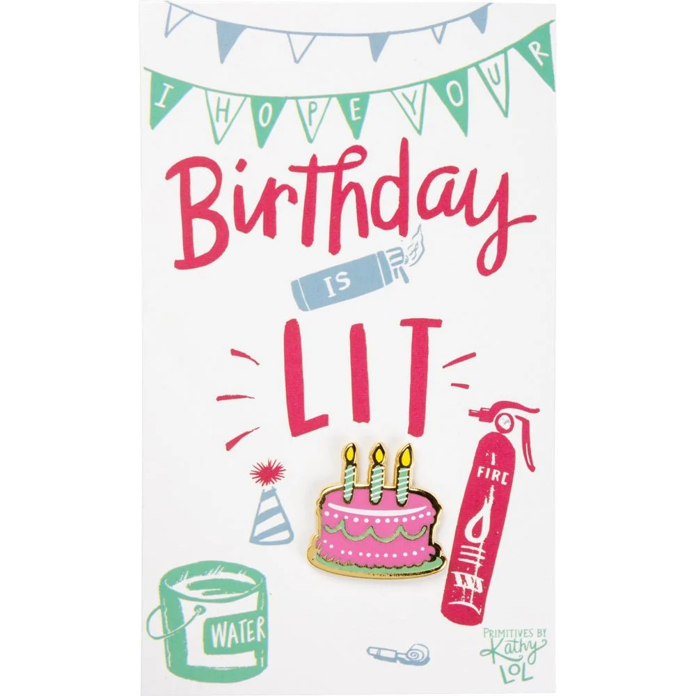 I Hope Your Birthday Is Lit Cake Enamel Pin on Gift Card - Image 4