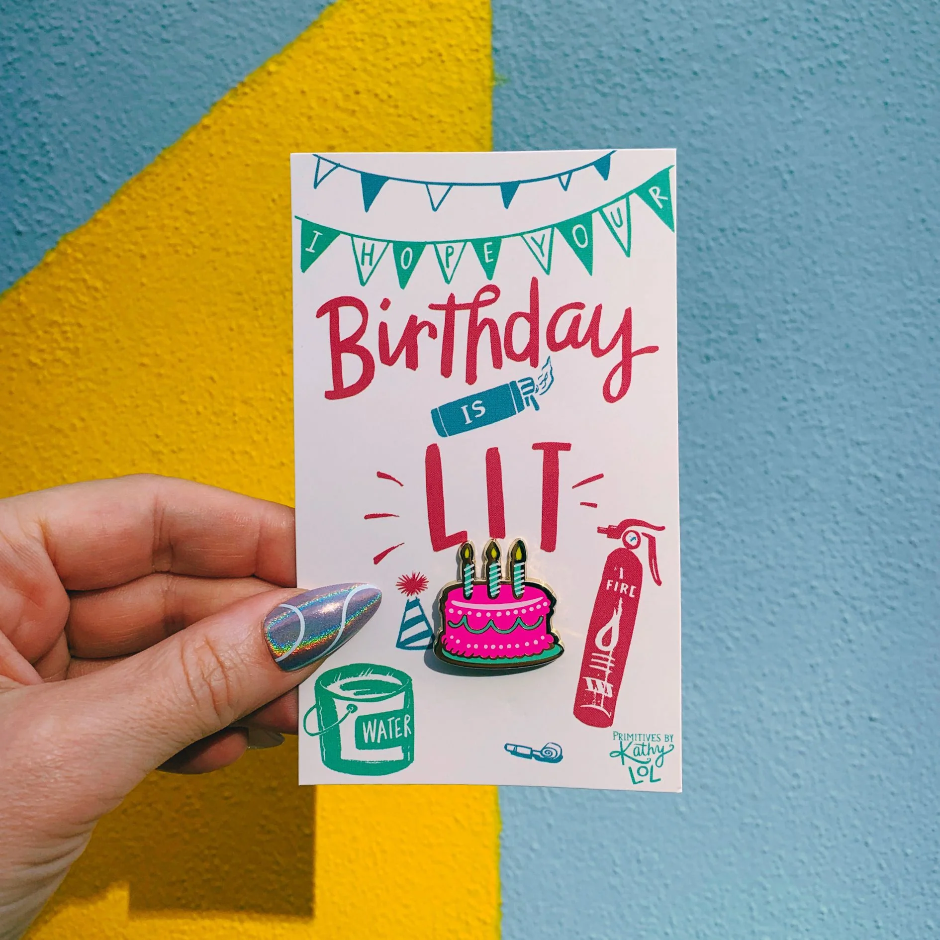 I Hope Your Birthday Is Lit Cake Enamel Pin on Gift Card - Image 7