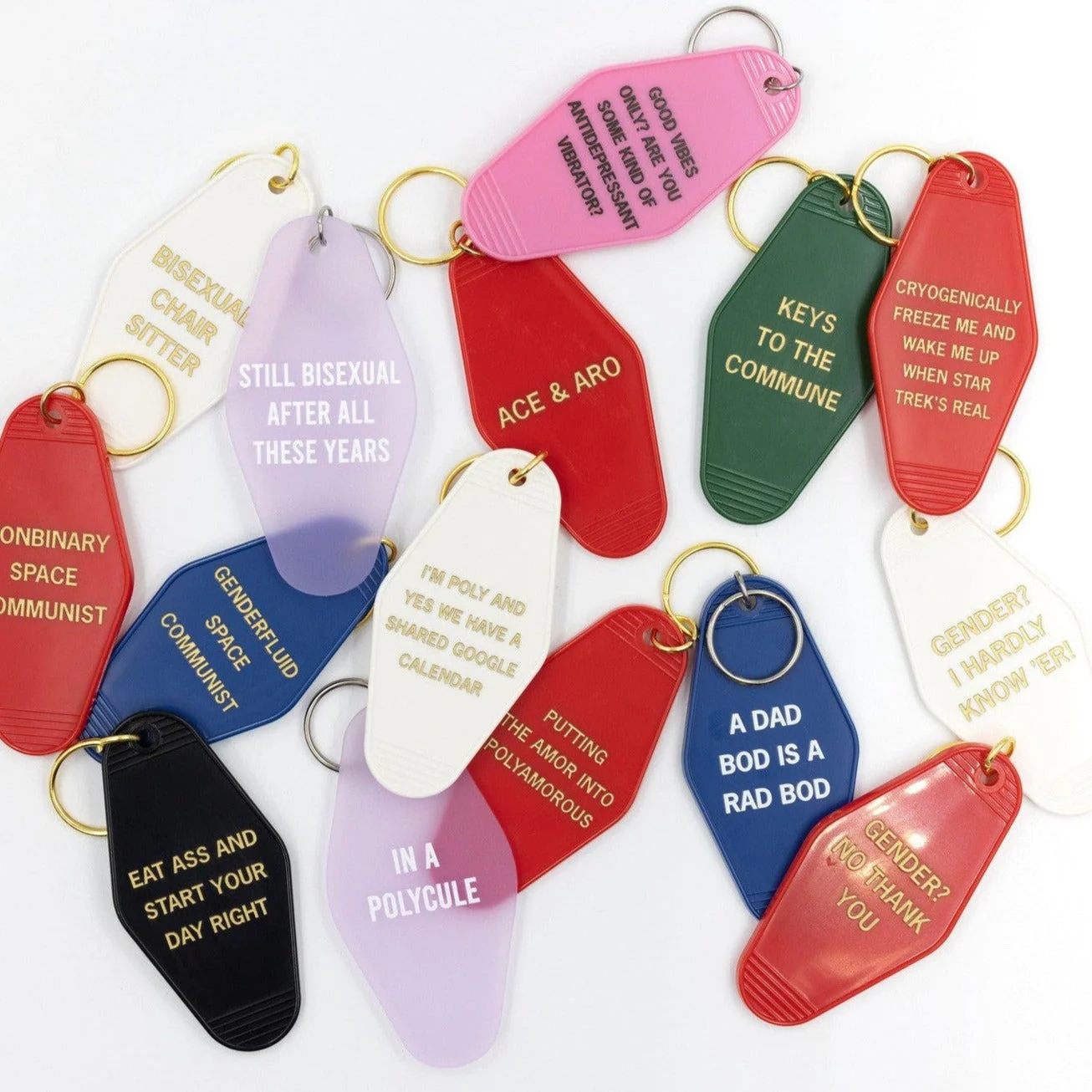 I'm Poly and Yes We Have a Shared Google Calendar Motel Style Keychain in White and Gold | Polyamory Themed Funny Key Tag - Image 7