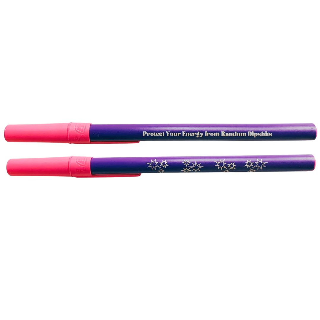 Protect Your Energy From Random Dipshits Ballpoint Pen in Violet | Gen Z Aesthetic Blue Ink - Image 3