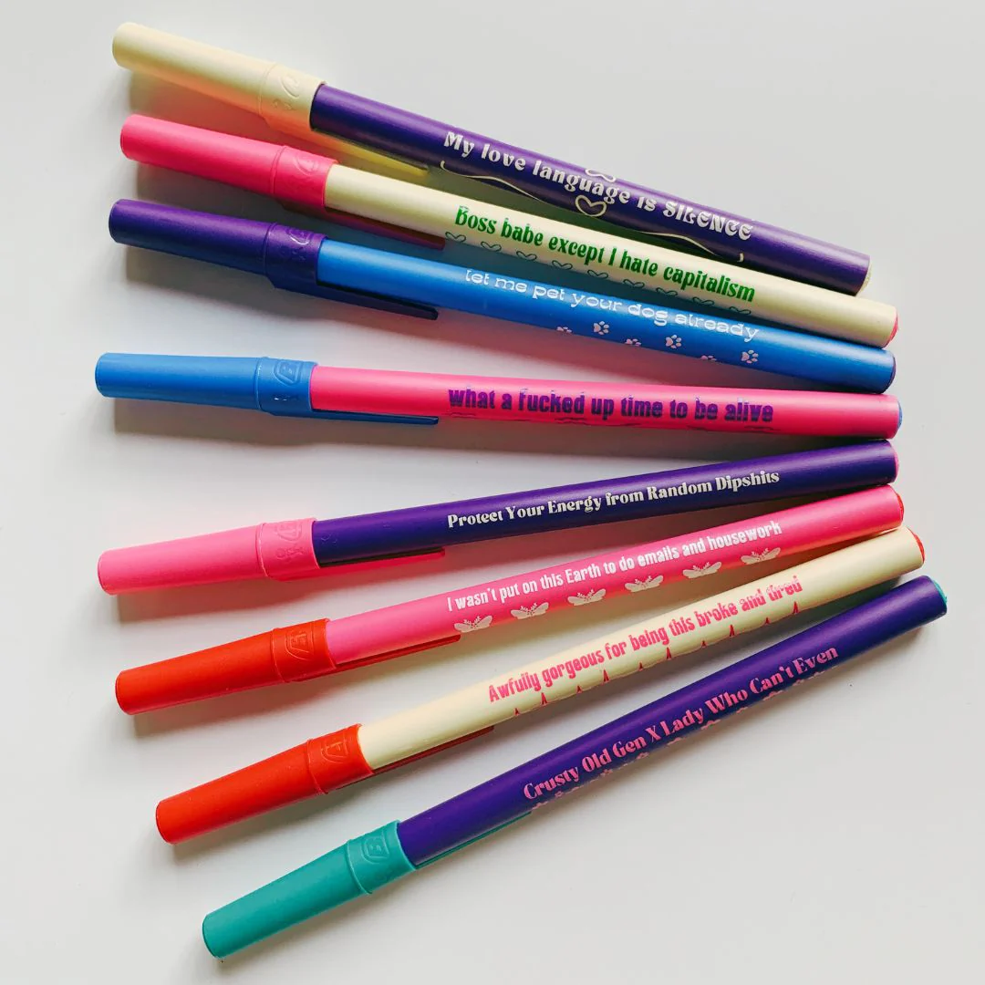 Protect Your Energy From Random Dipshits Ballpoint Pen in Violet | Gen Z Aesthetic Blue Ink - Image 5
