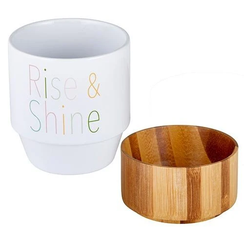 Rise & Shine Ceramic Mug with Bamboo Base - Image 3