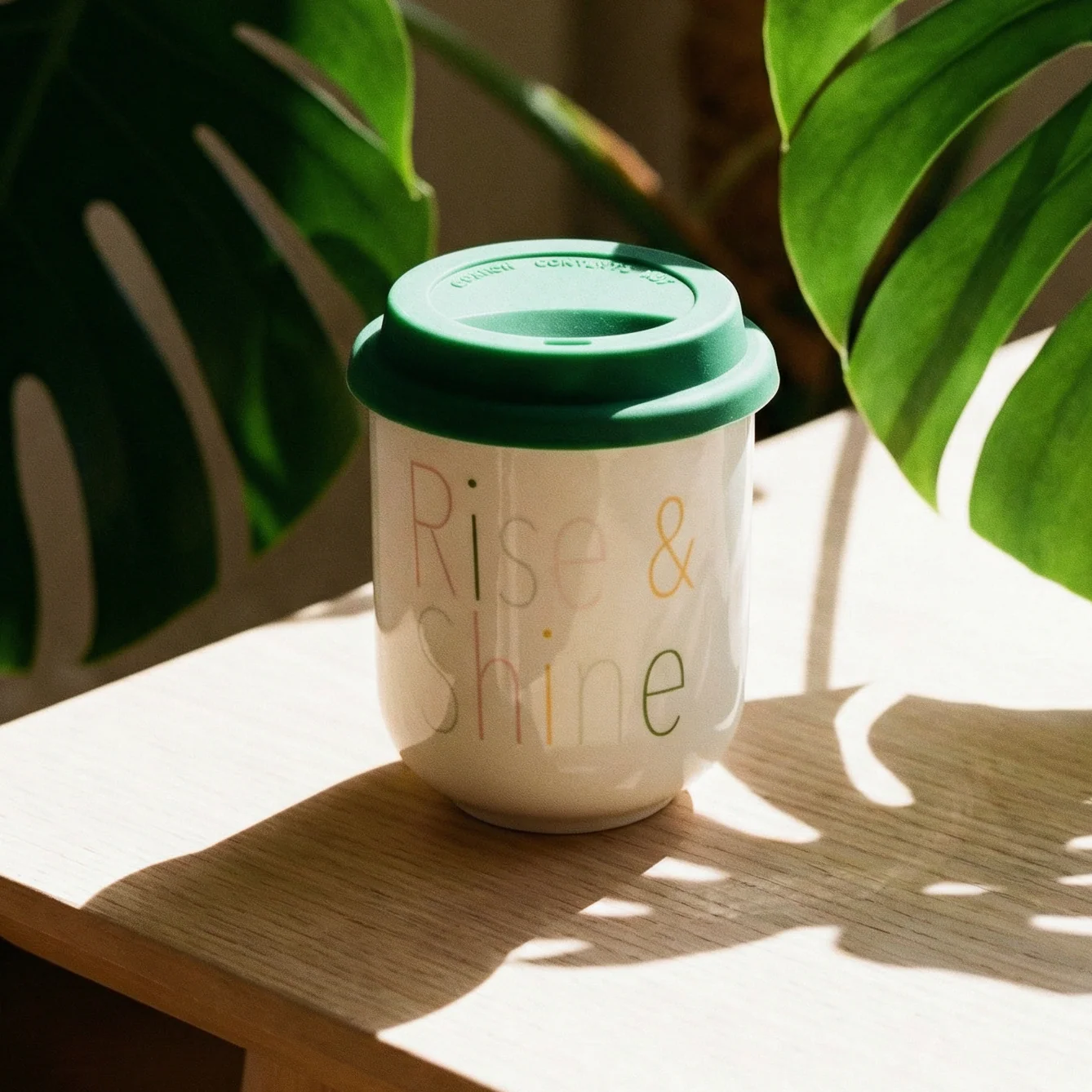 Rise & Shine Ceramic To Go Mug | Holds 16 oz. | Eco Mug with Silicone Lid and Sleeve - Image 3