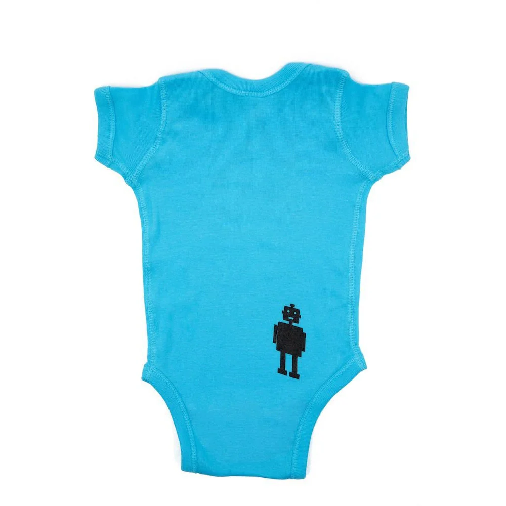 GetBullish Robot Gender Roles Feminist Baby Bodysuit in Bright Aqua | Hand Silk-Screened - Image 3