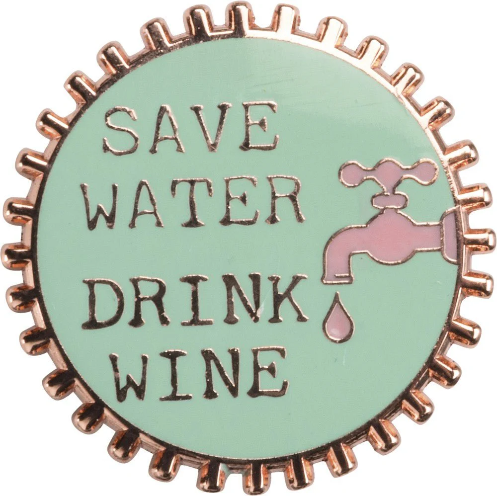 Save Water Drink Wine Pink and Green Enamel Pin on Gift Card - Image 4