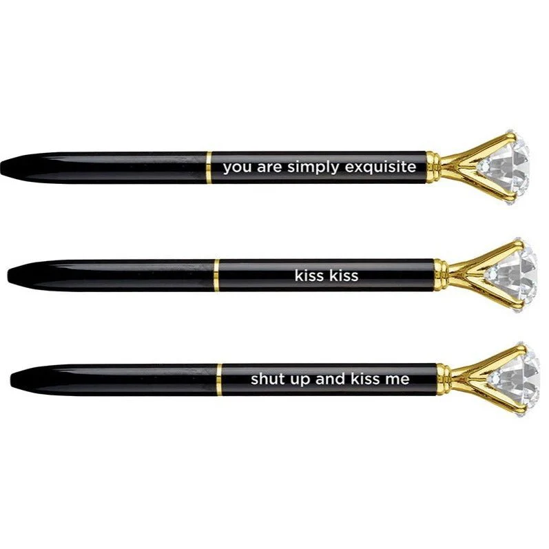 Shut Up And Kiss Me Black Gem Pen Set of 6 | Giftable Quote Pens - Image 3