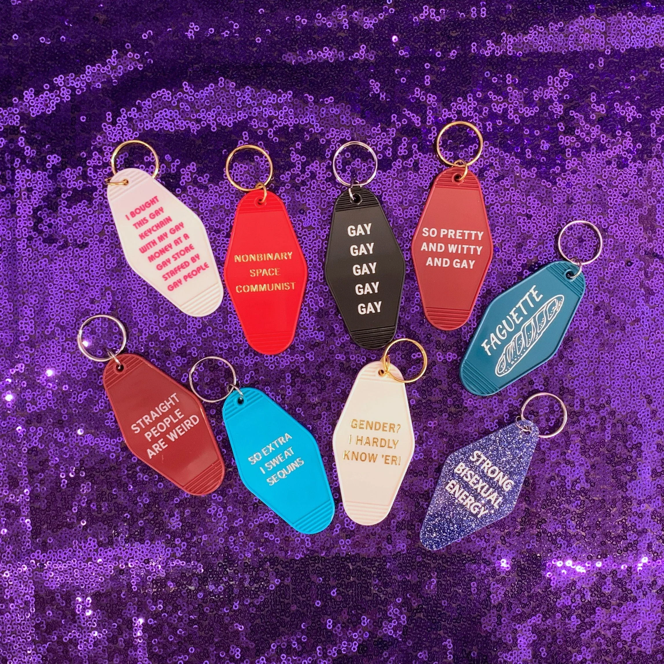 Straight People Are Weird Motel Style Keychain in Dark Red | LGBTQIA Pride Item - Image 4
