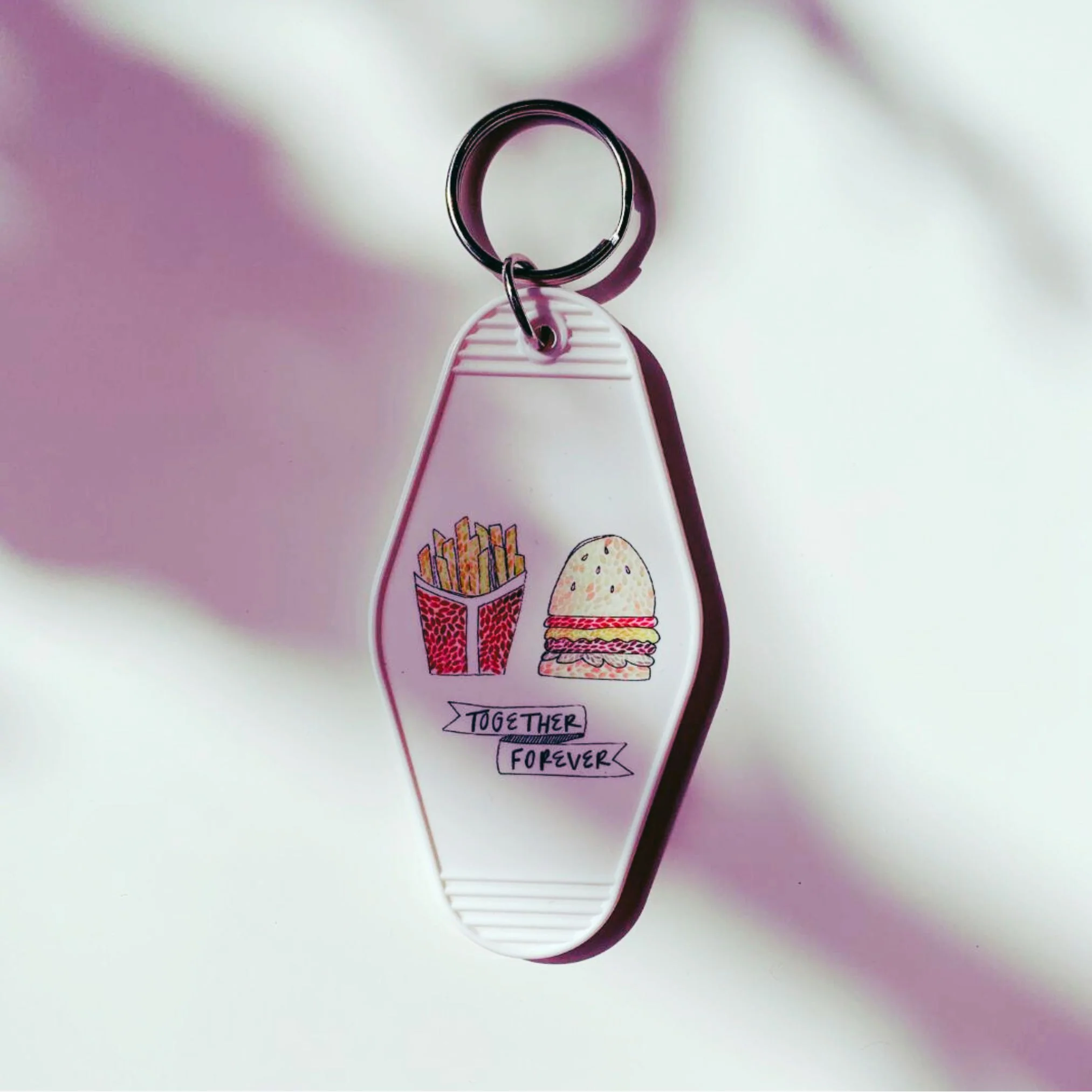 Together Forever Burger and Fries Motel Style Illustrated Keychain - Image 3