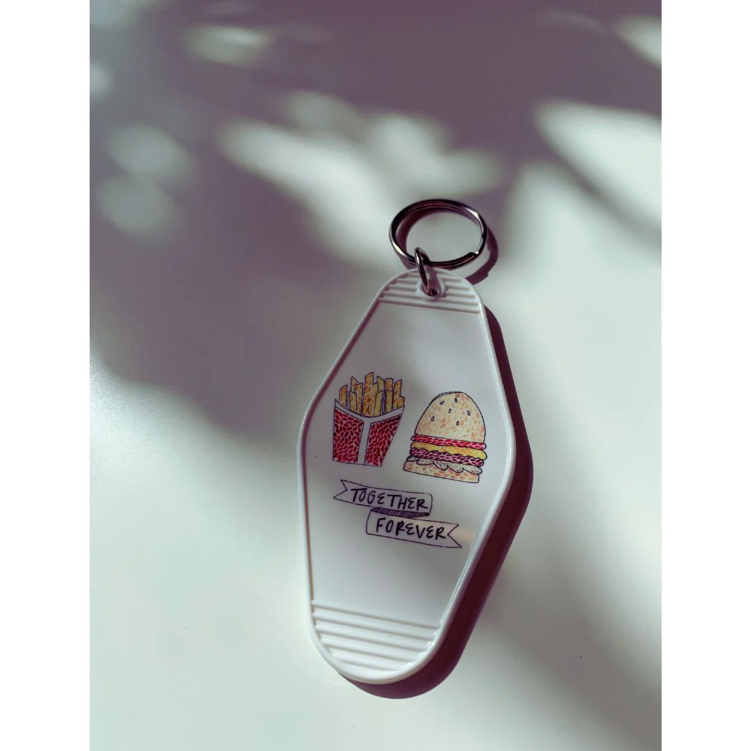Together Forever Burger and Fries Motel Style Illustrated Keychain - Image 4