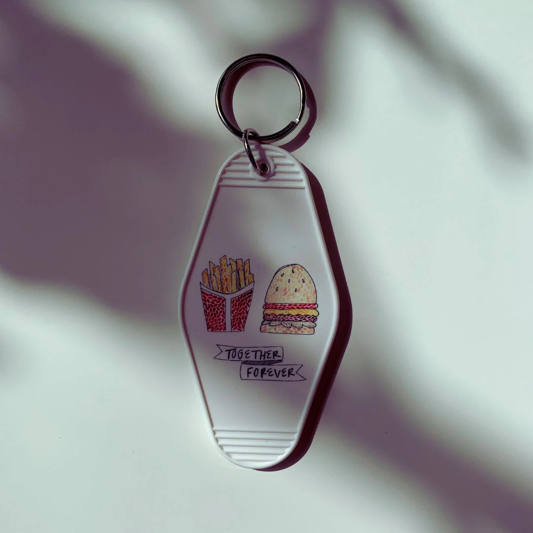 Together Forever Burger and Fries Motel Style Illustrated Keychain - Image 6