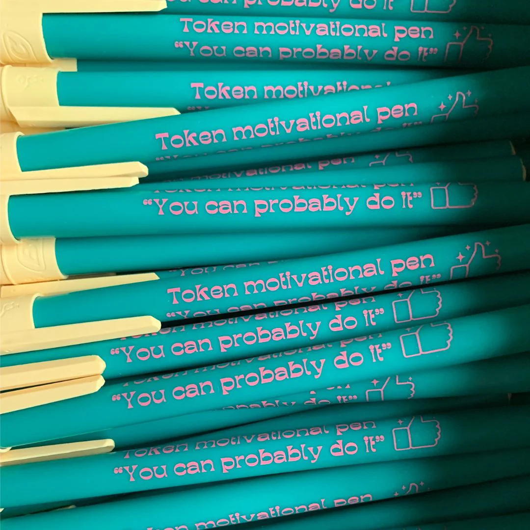 Token Motivational Pen: "You Can Probably Do It" Ballpoint Teal Pen | Gen Z Aesthetic Blue Ink - Image 4