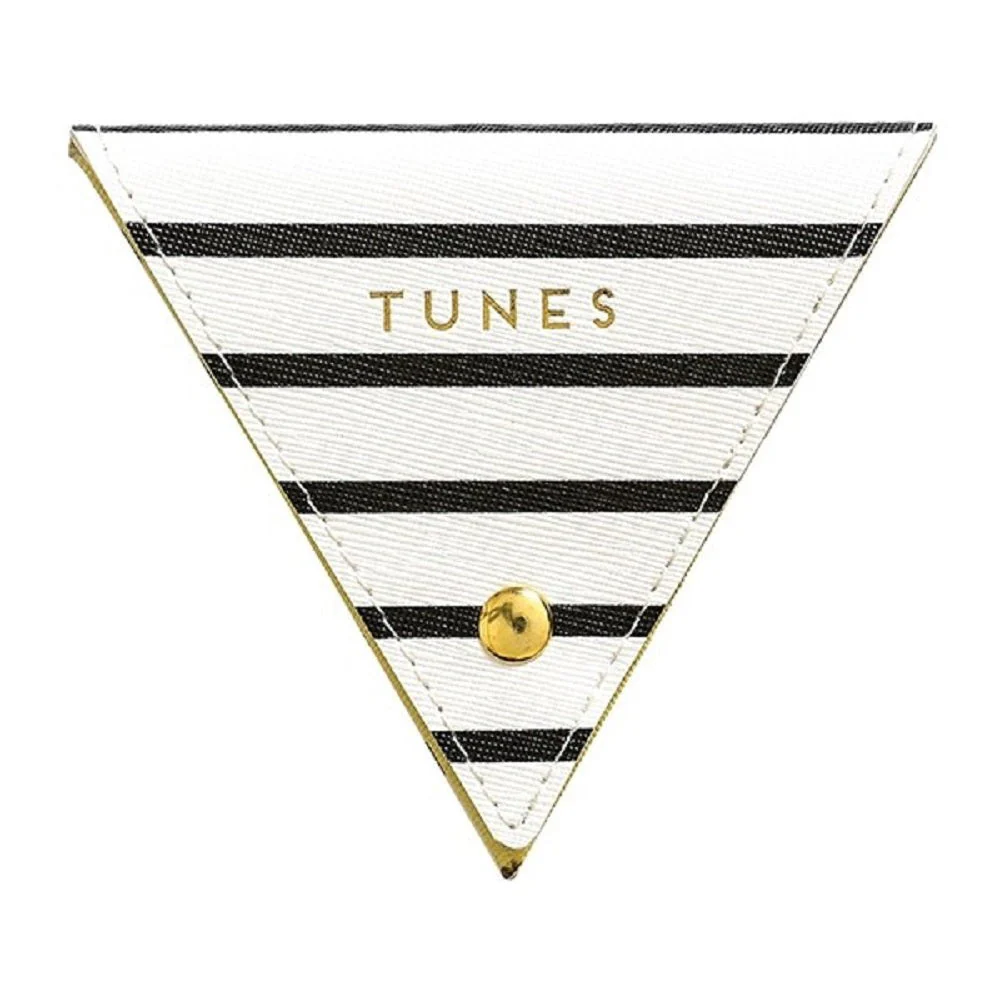 Triangular Earbuds Case | Black and White Stripes Cable Tidy Wire Case - Image 3