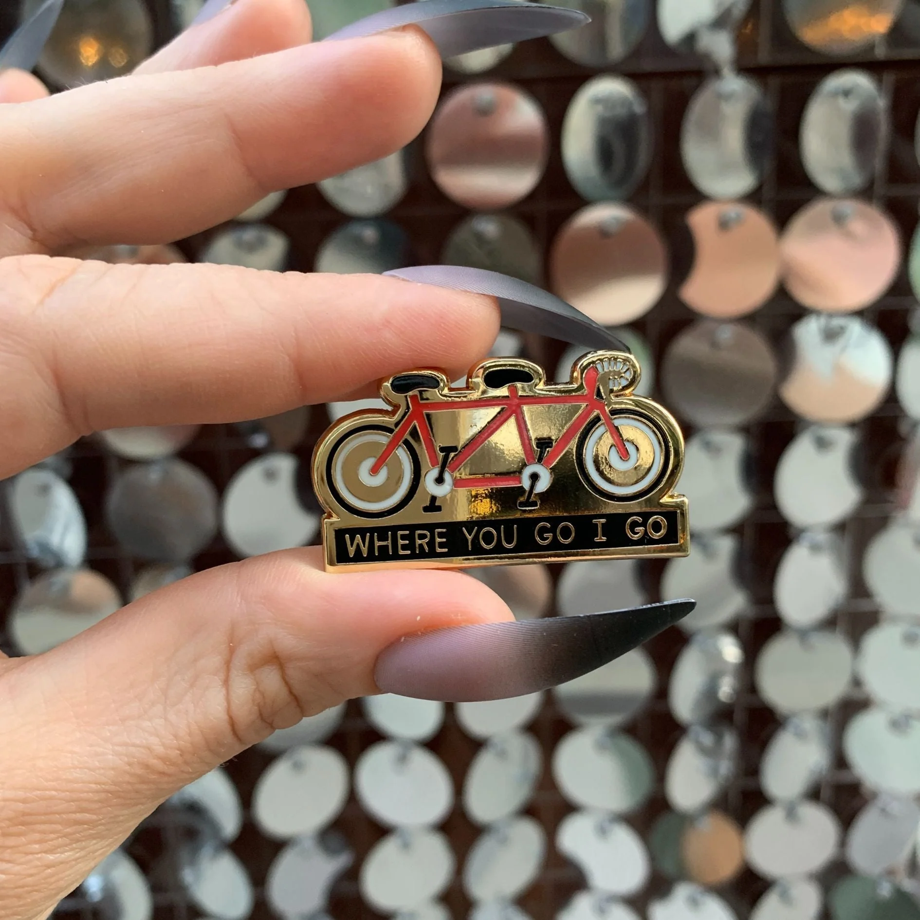Where You Go I Go - Where You Stay I Stay Enamel Pin in Tandem Bike - Image 13
