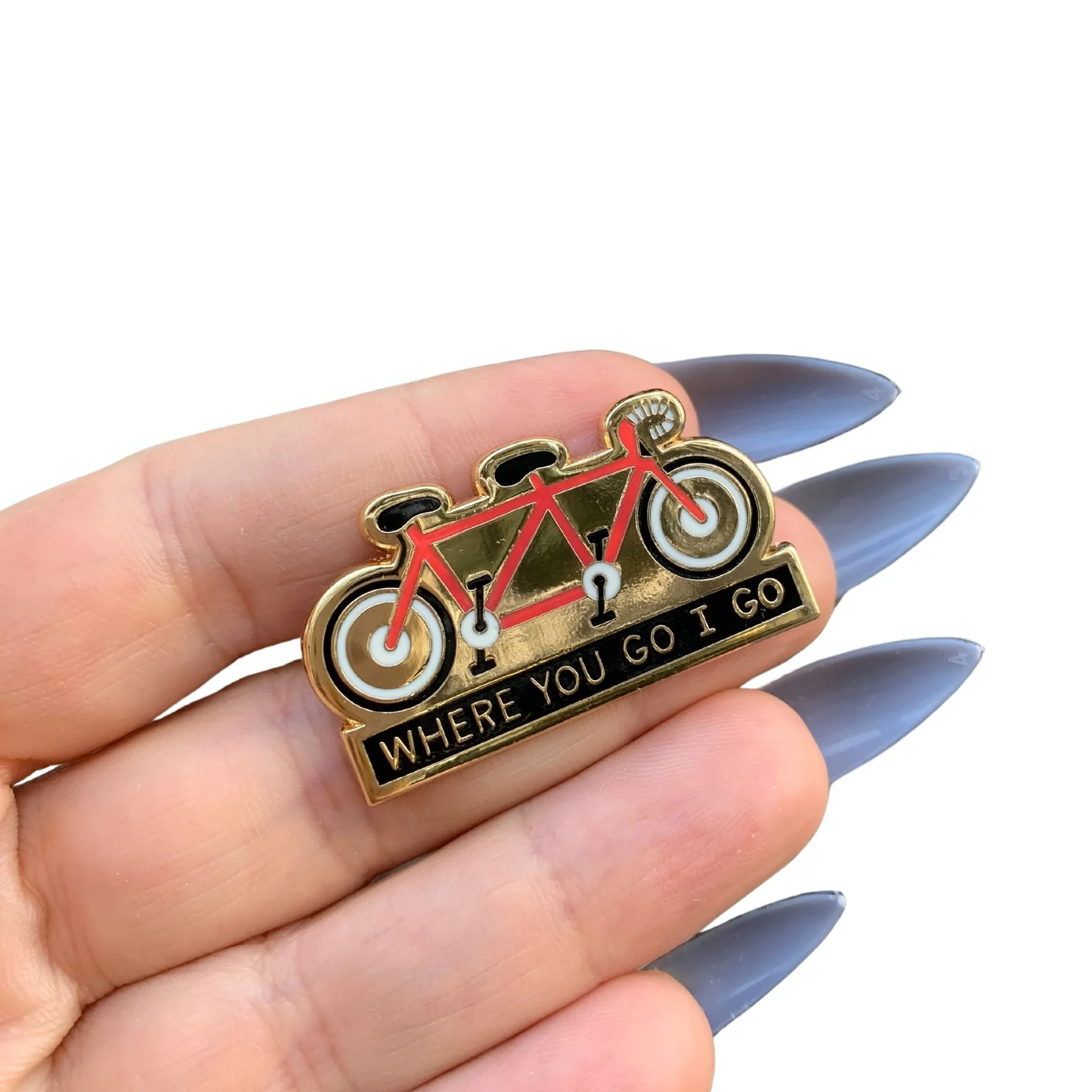 Where You Go I Go - Where You Stay I Stay Enamel Pin in Tandem Bike - Image 9