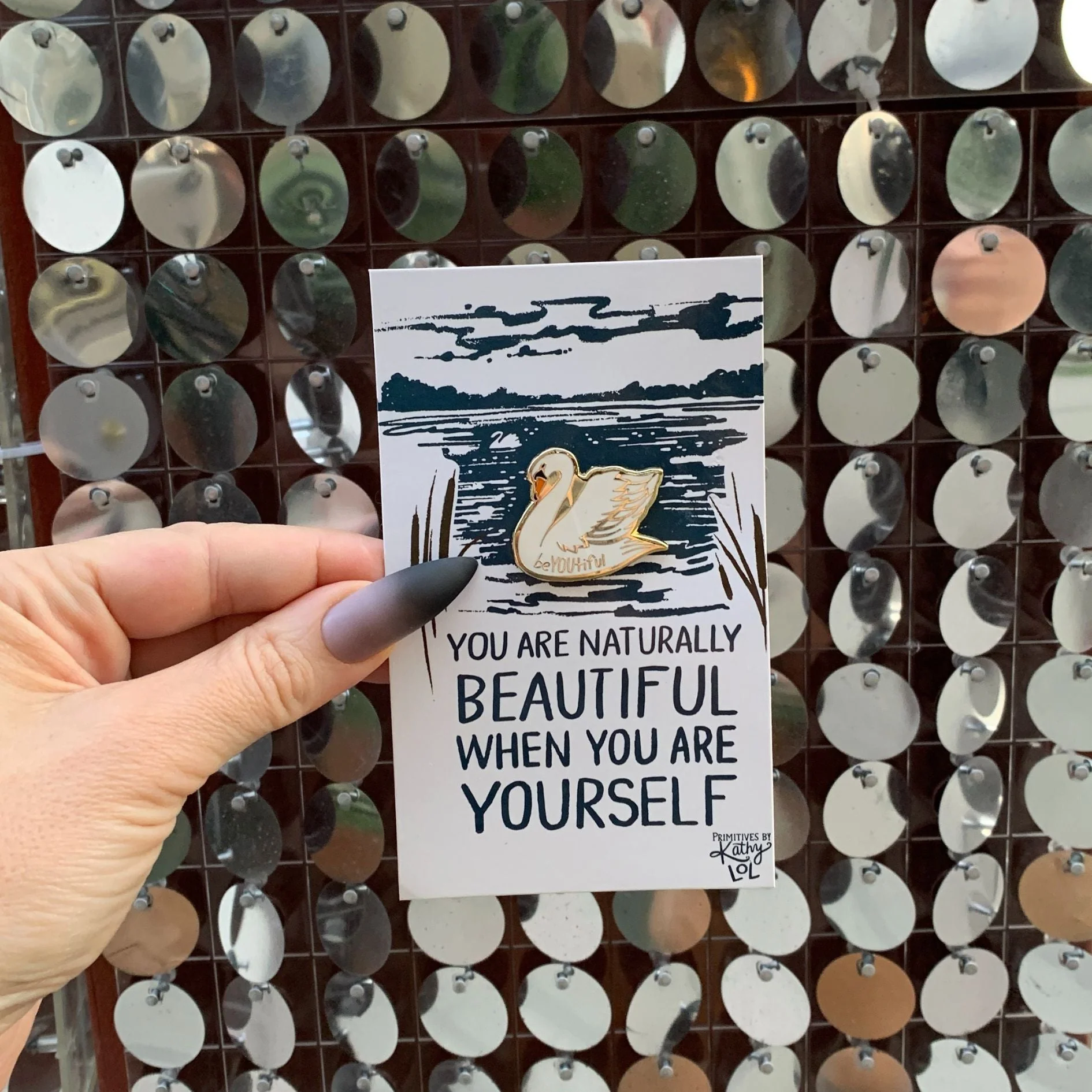 You Are Naturally Beautiful When You Are Yourself Swan Enamel Pin in White and Gold - Image 11
