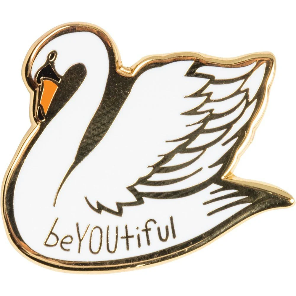 You Are Naturally Beautiful When You Are Yourself Swan Enamel Pin in White and Gold - Image 3