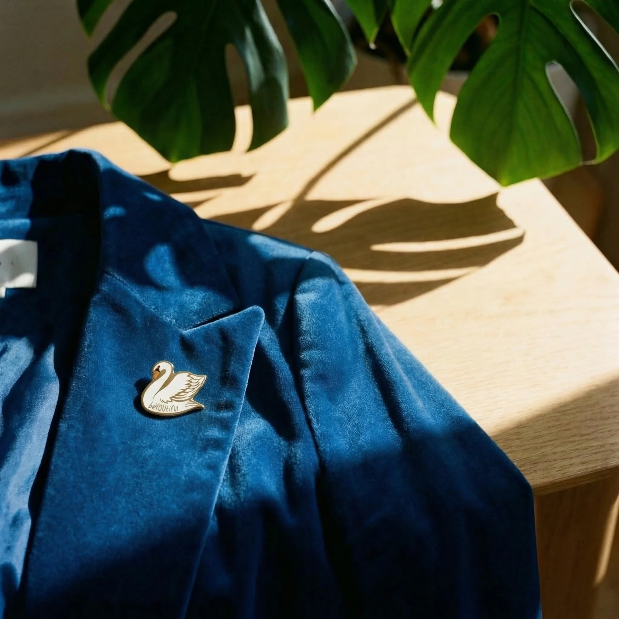 You Are Naturally Beautiful When You Are Yourself Swan Enamel Pin in White and Gold - Image 5