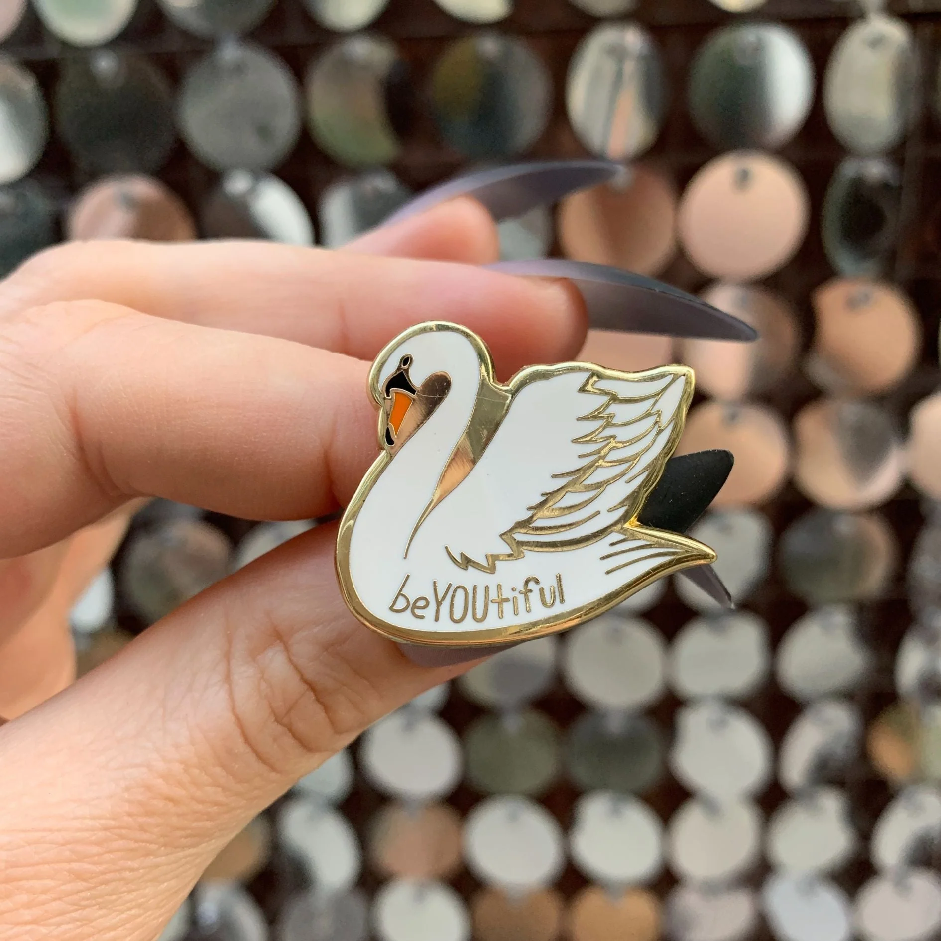 You Are Naturally Beautiful When You Are Yourself Swan Enamel Pin in White and Gold - Image 6