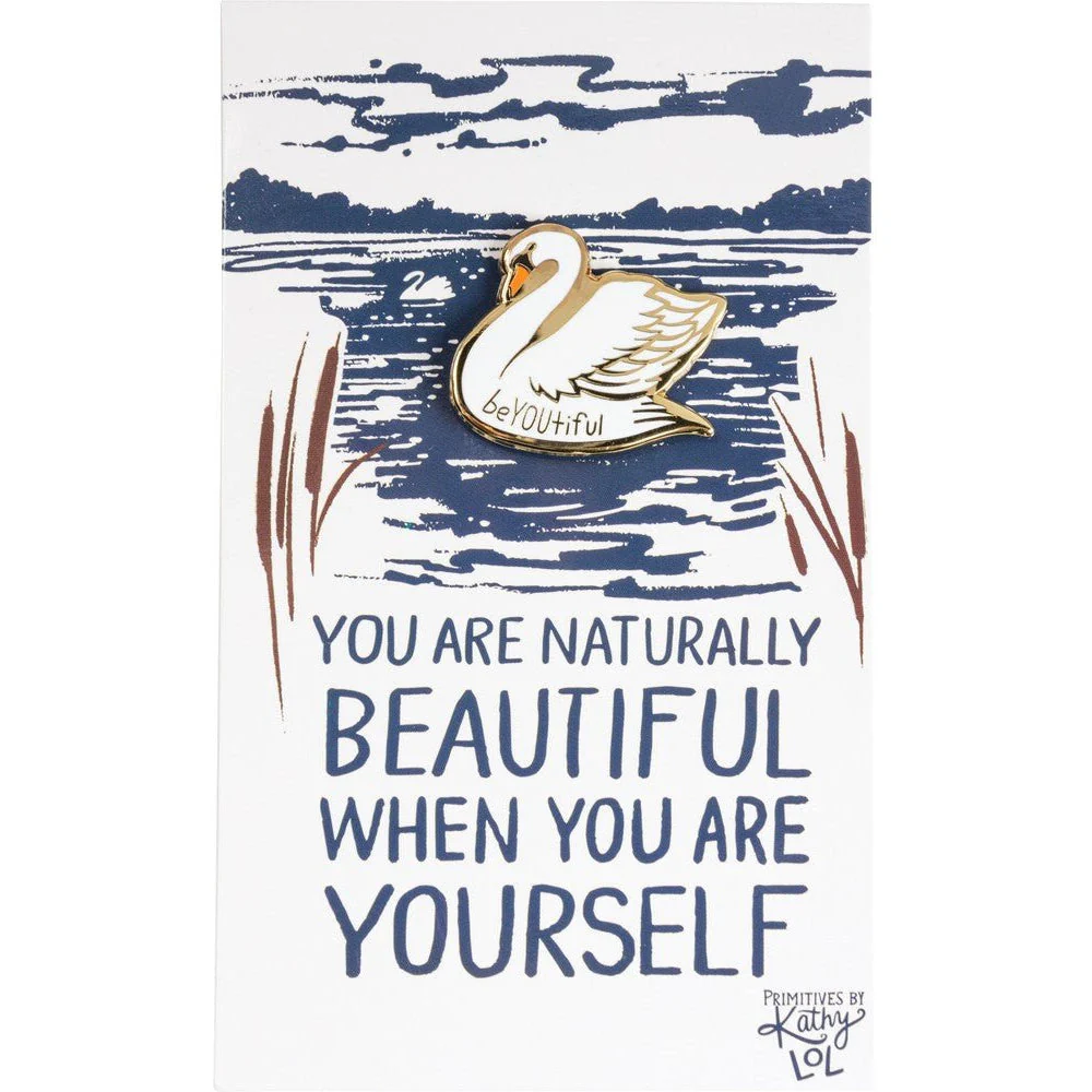 You Are Naturally Beautiful When You Are Yourself Swan Enamel Pin in White and Gold - Image 7