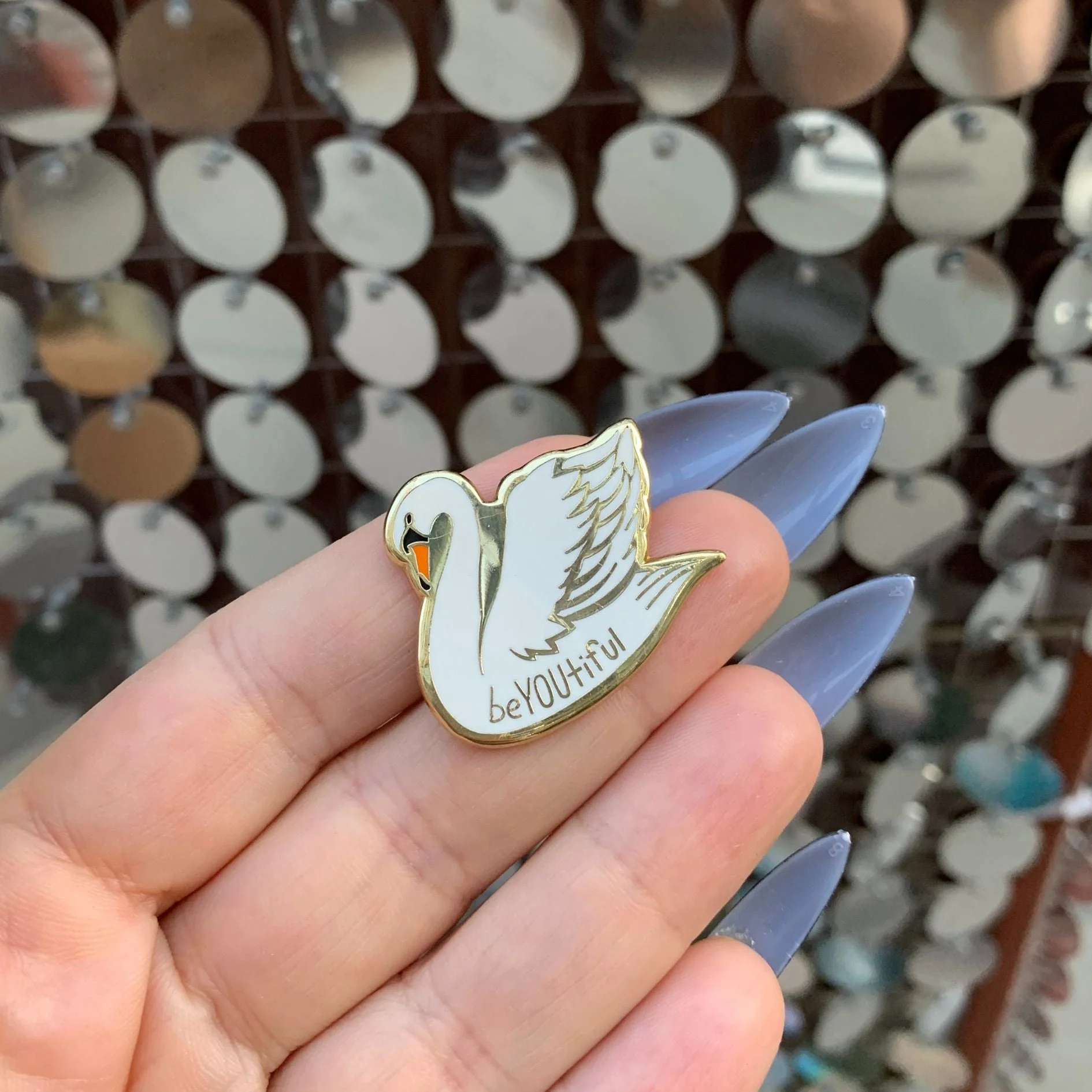 You Are Naturally Beautiful When You Are Yourself Swan Enamel Pin in White and Gold - Image 9